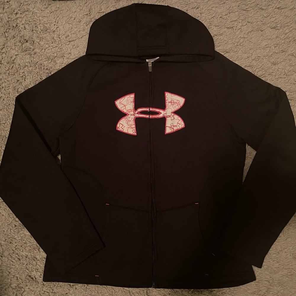 Under Armour full zip hoodie black pink girls YXL